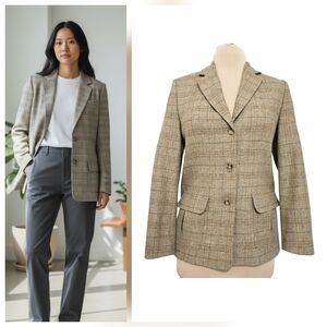 VTG Talbots Blazer 100% Italian Wool Tweed Earthy Neutrals Plaid Sz 16 Preppy